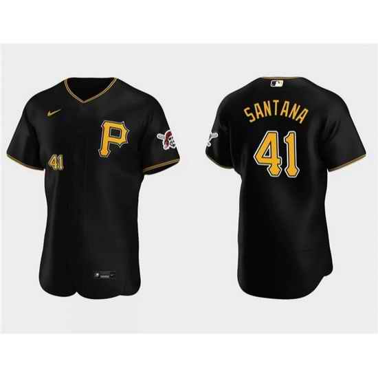Men Pittsburgh Pirates 41 Carlos Santana Black Flex Base Stitched Baseball Jersey